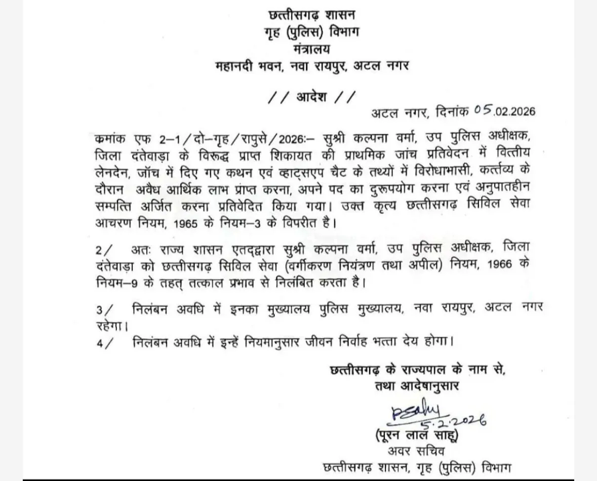 bq78k484 dsp kalpana verma suspended deepak tandon case raipur chhattisgarh