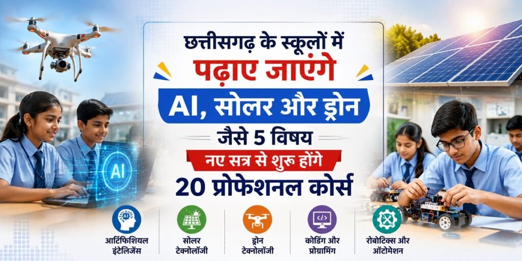 छत्तीसगढ़ के स्कूलों में बड़ा बदलाव: AI, ड्रोन और सोलर समेत 5 नए विषयों की होगी पढ़ाई, 20 प्रोफेशनल कोर्स शुरू Untitled 182