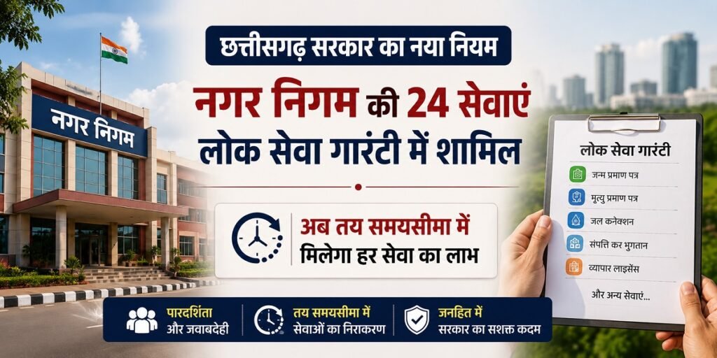 CG Lok Seva Guarantee Act: अब नहीं लगाने पड़ेंगे नगर निगम के चक्कर! 24 शहरी सेवाएं लोक सेवा गारंटी अधिनियम में शामिल Untitled 208