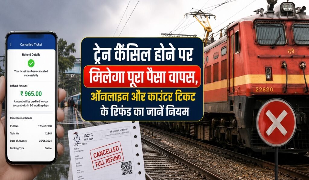Cancelled Train Ticket Refund: ट्रेन कैंसिल होने पर मिलेगा पूरा पैसा वापस, ऑनलाइन और काउंटर टिकट के रिफंड का जानें नियम Untitled 253