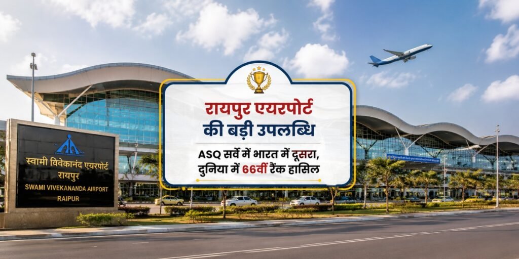 रायपुर एयरपोर्ट की बड़ी उपलब्धि: ASQ सर्वे में भारत में दूसरा, दुनिया में 66वीं रैंक हासिल nji.jpge
