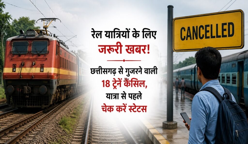 CG Trains Cancelled List: रेल यात्रियों के लिए जरूरी खबर! छत्तीसगढ़ से गुजरने वाली 18 ट्रेनें कैंसिल, यात्रा से पहले चेक करें स्टेटस Untitled 185