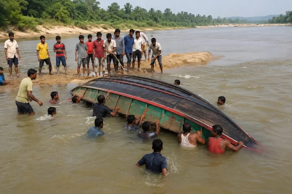Boat Accident: नदी में रेत के टीले से टकराकर पलटी सवारियों से भरी नाव, 12 लोग थे सवार Untitled 73