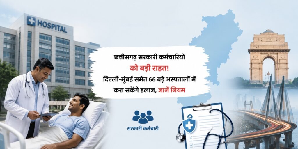 CG Government Employees: छत्तीसगढ़ सरकारी कर्मचारियों को बड़ी राहत! दिल्ली-मुंबई समेत 66 बड़े अस्पतालों में करा सकेंगे इलाज, जानें नियम bfdg