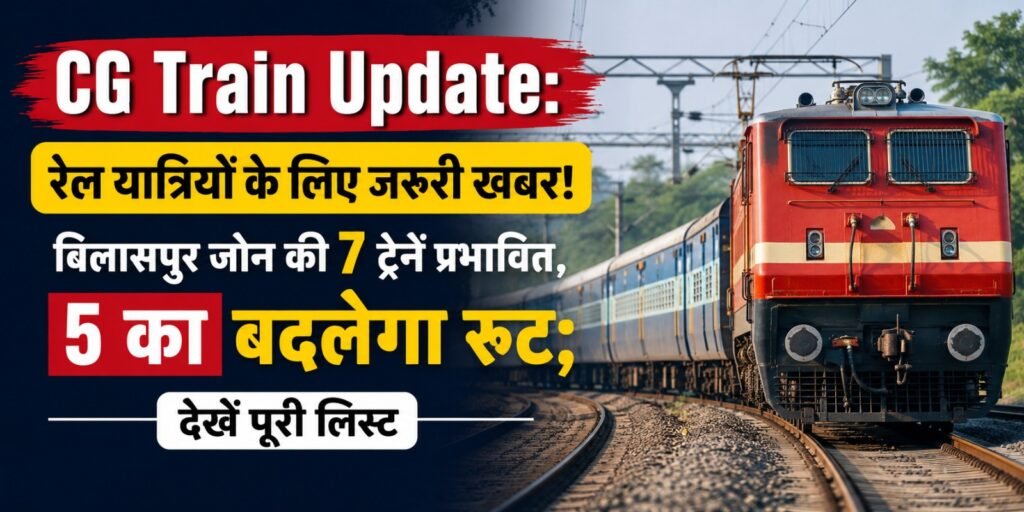 CG Train Update: रेल यात्रियों के लिए जरूरी खबर! बिलासपुर जोन की 7 ट्रेनें प्रभावित, 5 का बदलेगा रूट; देखें पूरी लिस्ट oiug