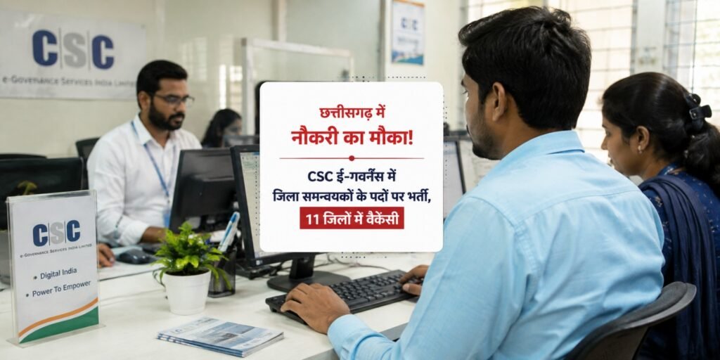 CG Job Vacancy: छत्तीसगढ़ में नौकरी का मौका! CSC ई-गवर्नेंस में जिला समन्वयकों के पदों पर भर्ती, 11 जिलों में वैकेंसी retty