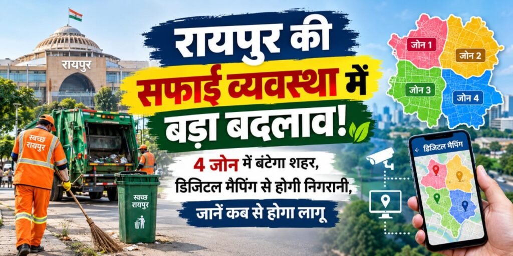 रायपुर की सफाई व्यवस्था में बड़ा बदलाव! 4 जोन में बंटेगा शहर, डिजिटल मैपिंग से होगी निगरानी, जानें कब से होगा लागू IMG 20260912 WA0011