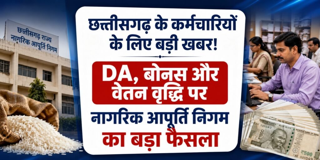 Dearness Allowance Hike: छत्तीसगढ़ के कर्मचारियों के लिए बड़ी खबर! DA, बोनस और वेतन वृद्धि पर नागरिक आपूर्ति निगम का बड़ा फैसला gfd