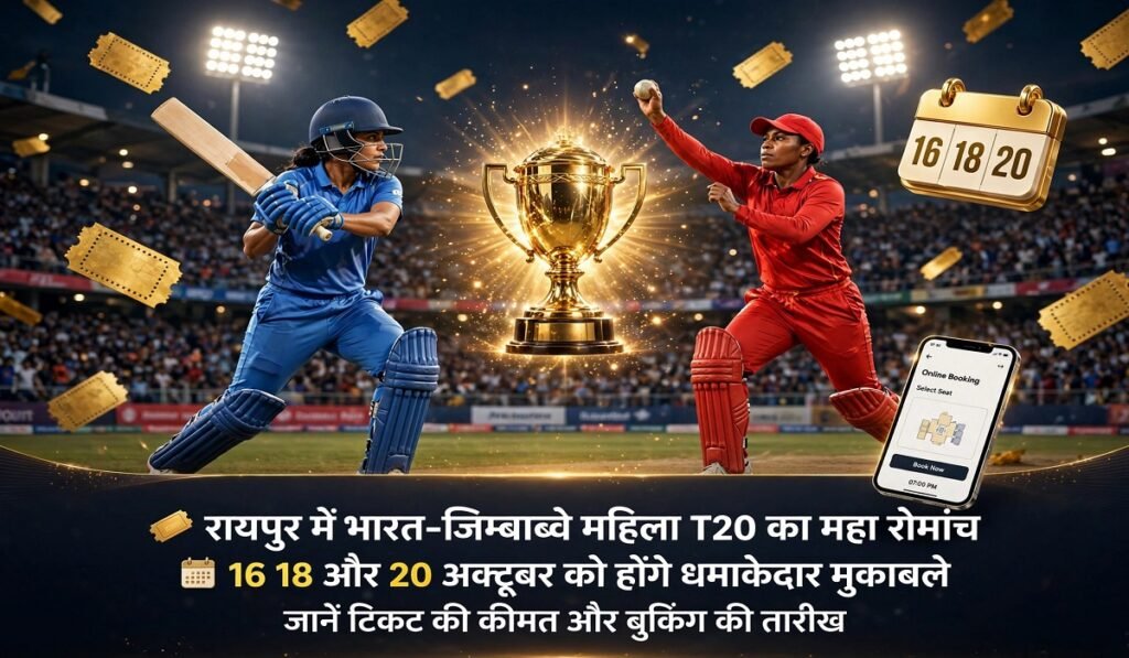 रायपुर में भारत-जिम्बाब्वे महिला T20 का रोमांच! 16, 18 और 20 अक्टूबर को होंगे मुकाबले, जानें टिकट की कीमत और बुकिंग की तारीख Untitled 141