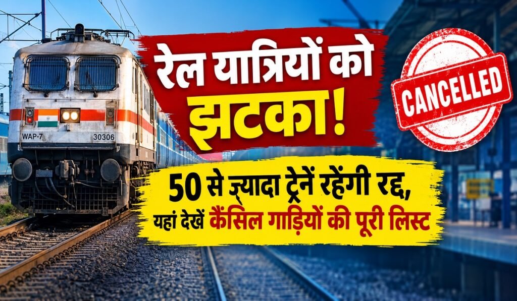 Trains Cancelled: रेल यात्रियों को झटका! 50 से ज्यादा ट्रेनें रहेंगी रद्द, यहां देखें कैंसिल गाड़ियों की पूरी लिस्ट Untitled 363