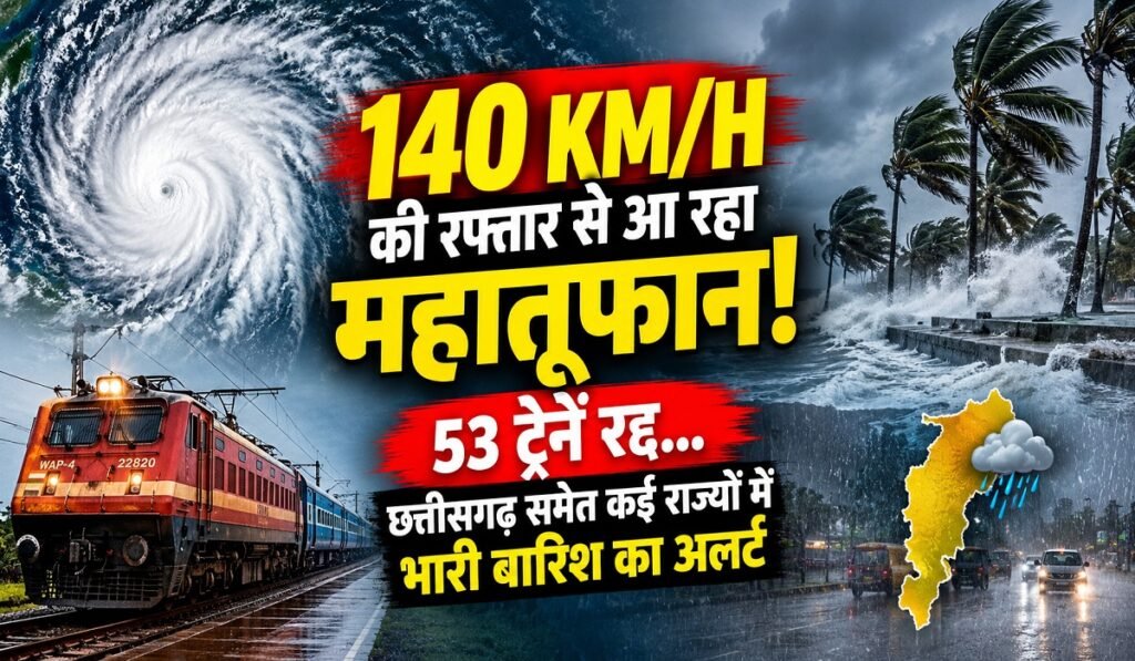 Cyclone Alert: 140 KM/H की रफ्तार से आ रहा महातूफान! 53 ट्रेनें रद्द… छत्तीसगढ़ समेत कई राज्यों में भारी बारिश का अलर्ट Untitled 419